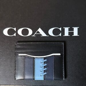 Coach Men's Black and Blue Stitch Card Holder